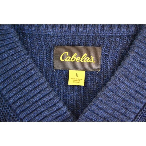 Cabela's Woman's Large Blue Cable Knit Pullover V-Neck Sweater - Picture 10 of 13
